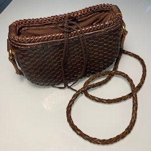 BRAIDED LEATHER STRAP WOVEN SMALL BROWN CROSSBODY